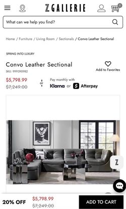 Z Gallerie Convo Leather Sectional – Genuine Leather – Modern Luxury Couch