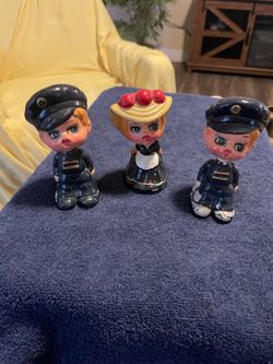 Vintage Japan Big-Eyed Bobblehead Nodder Figurines – Set of 3
