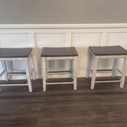 3 Farmhouse Counter Height Bar Stools – 24” – Solid Wood