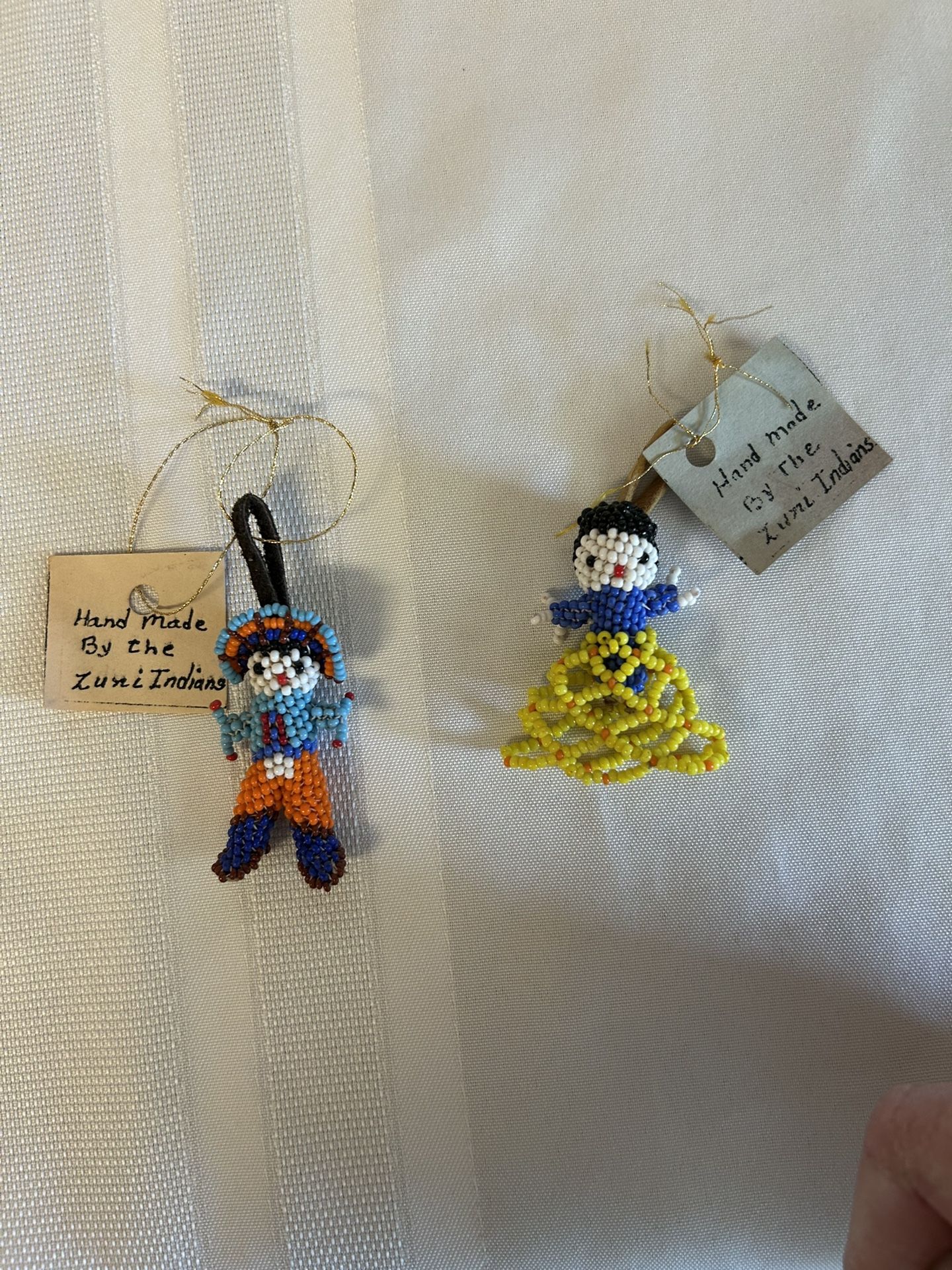 Vintage Zuni Glass Beaded Man & Woman Pendants 