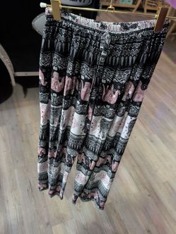 Boho Elephant Print Wide-Leg Pants