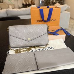 Louis Vuitton Pochette Felicie Leather  Dove  💯 Authentic !!