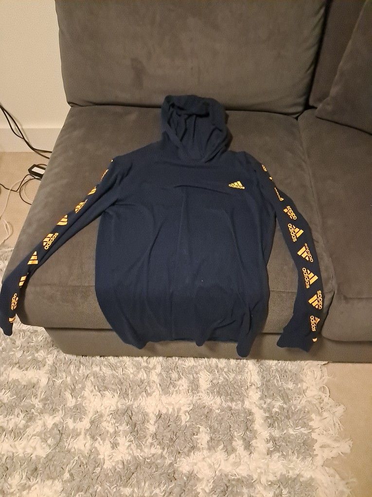 Boys Adidas Hoodie Dark Navy Blue And Yellow