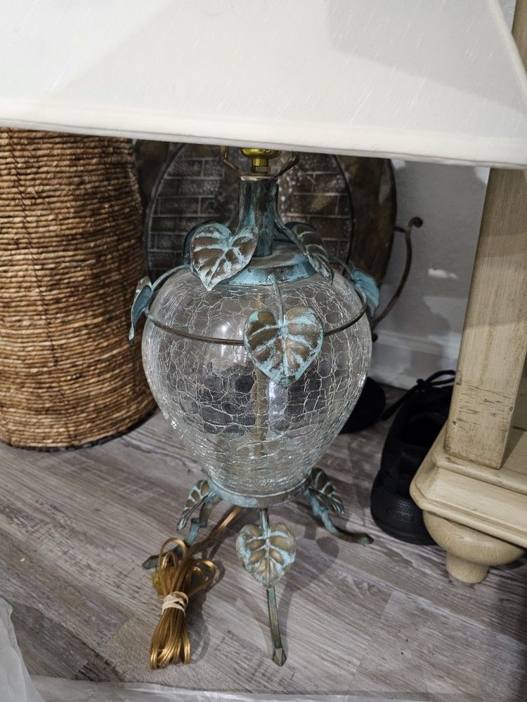Antique Brass Cracked Glass Table Lamp