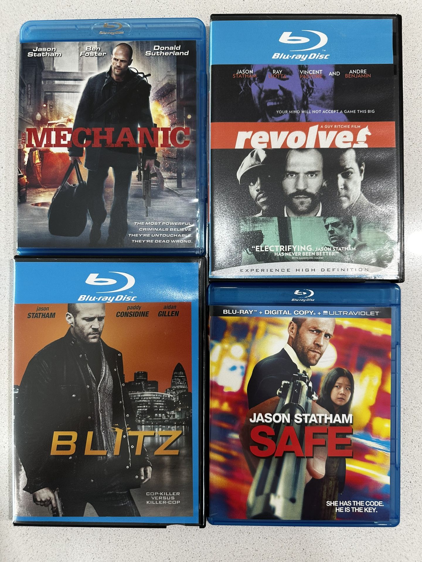Set Of 4 Blue Ray Action Movies Starring Jason Statham, Title Can Be Seen In Pics.