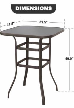 #R4  32” Outdoor Patio Bar Table Tempered Glass Top • Powder-Coated Iron Frame Size: 31.5” × 31.5” × 40”H Color: Black  Price: $50