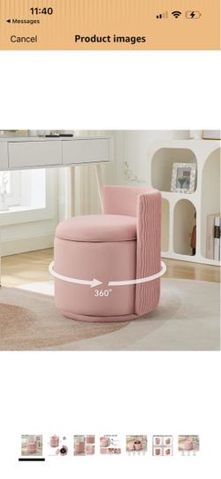 WUTUTUEE Velvet Vanity Chair with Storage, 360° Swivel Makeup Chair with Wave Back, No Assembly Small Accent Stool for Bedroom, Dressing, Living Room,