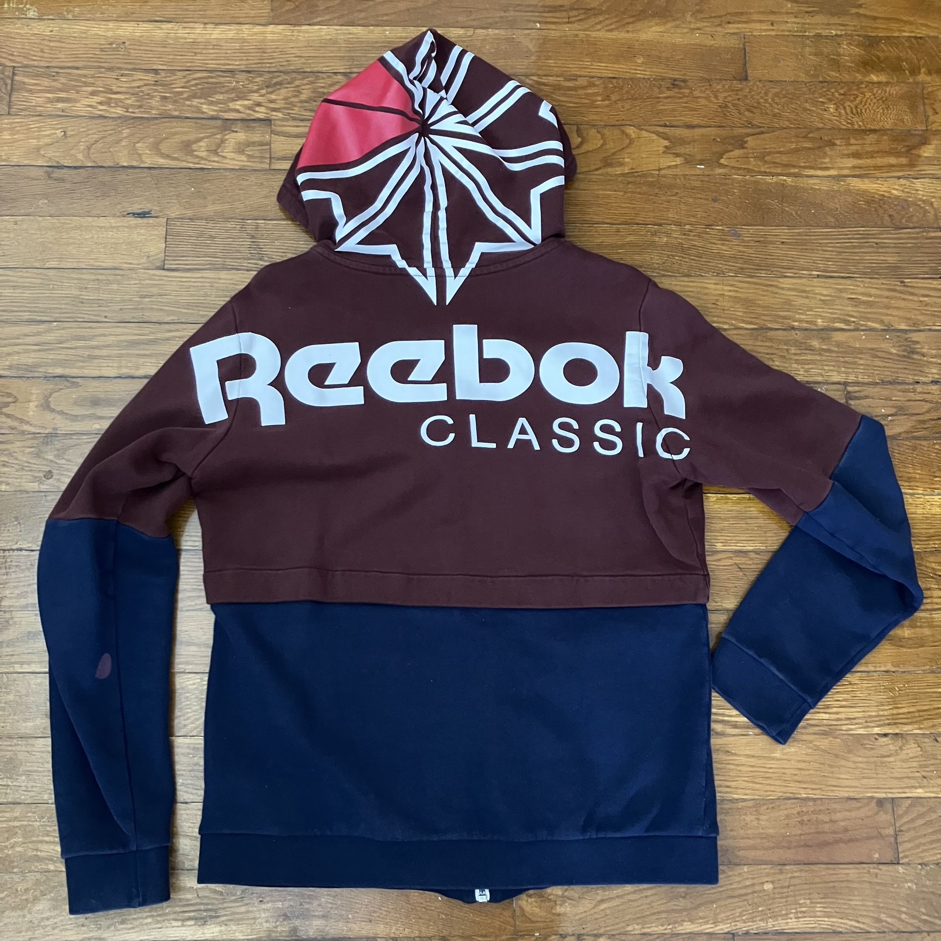 Vintage Reebok Big Logo Color Block Zip Up Hoodie Sweater Men S Small