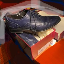 Blue Leather Classic Wing Tip Dress Shoe