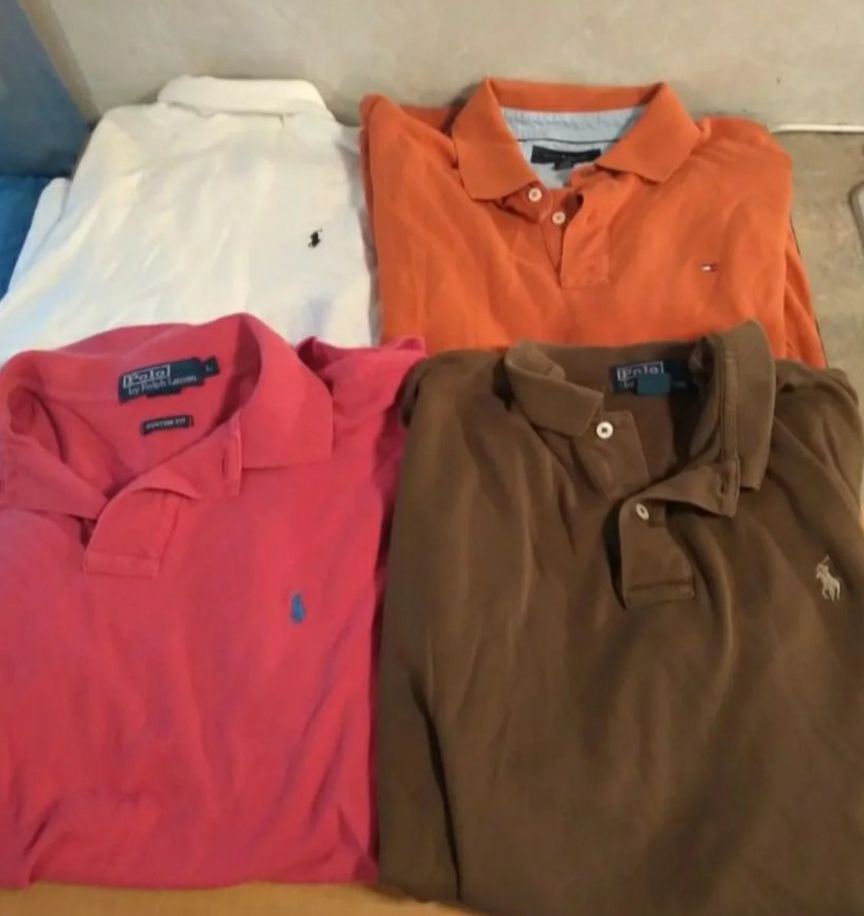 Men Polo by ralph lauren Lg 3shirts 1 tommy Hilfiger 3 polo and 1 long sleeve under shirt