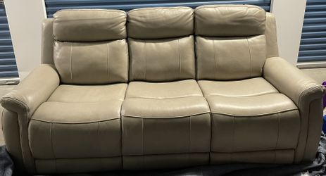 Taupe Leather 3-Seat Reclining Sofa in Great Condition