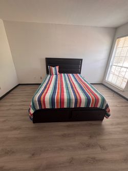 Queen sized bed frame & headboard  with pullout drawers