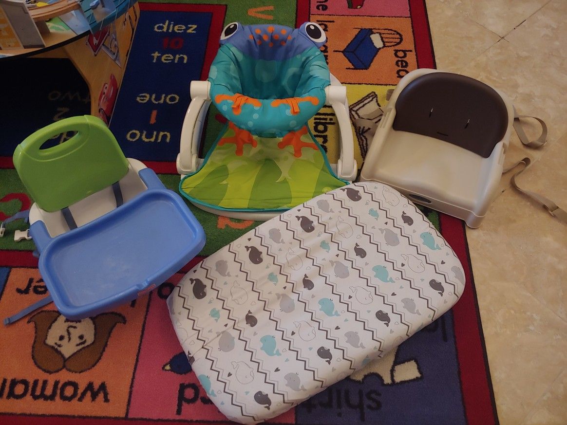 Fisher Price Sit-Me-Up Floor Seat/Fisher Price Booster Seat/Graco Booster Seat/Changing Pad WITH 3 Adorable Covers!!!