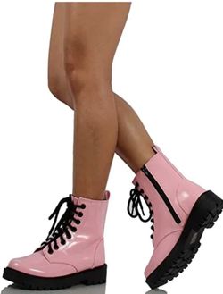 Soda Pink Lace-Up size 10 Combat Boots with Side Zip