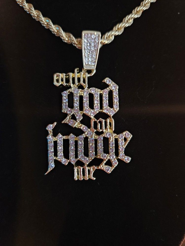 24" Gold Rope Chain with Moissanite Pendant - lobster claw clasp - Only God Can Judge Me Pendant