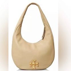 Tory Burch Kira Deconstructed Hobo Shoulder Cow Soft Leather. Beige