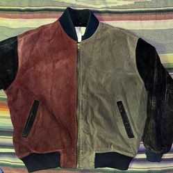 Vintage Suede Colorblock Style Bomber Jacket 1990s Size M