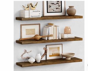 Set of 3 Rustic Wood Floating Shelves