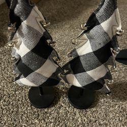 (2) Black And White Buffalo Check Print Christmas Trees