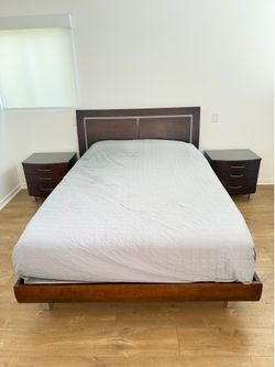 Bed, two nightstands and one tall chest of drawers