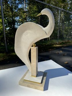 Vintage Maitland-Smith Tessellated Stone & Brass Bird Sculpture