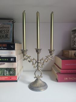 Vintage Style Brass Candelabra with Taper Candles