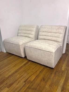 SALE! New Set of 2 New Off White Accent Swivel Chairs Armless Upholstered Channeled Tufted