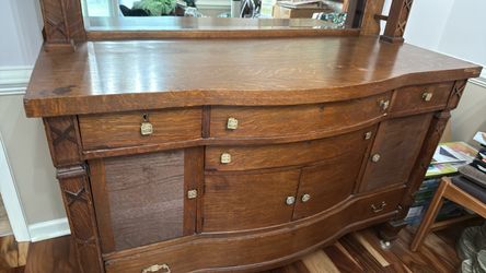Antique Oak Buffet Sideboard with Mirror