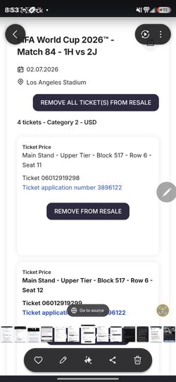 2x Tickets for FIFA World Cup Tickets: Spain vs Austria - SoFi Stadium (Match 84)