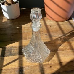 vintage Hexagon shaped glass decor decanter — wine entertaining 