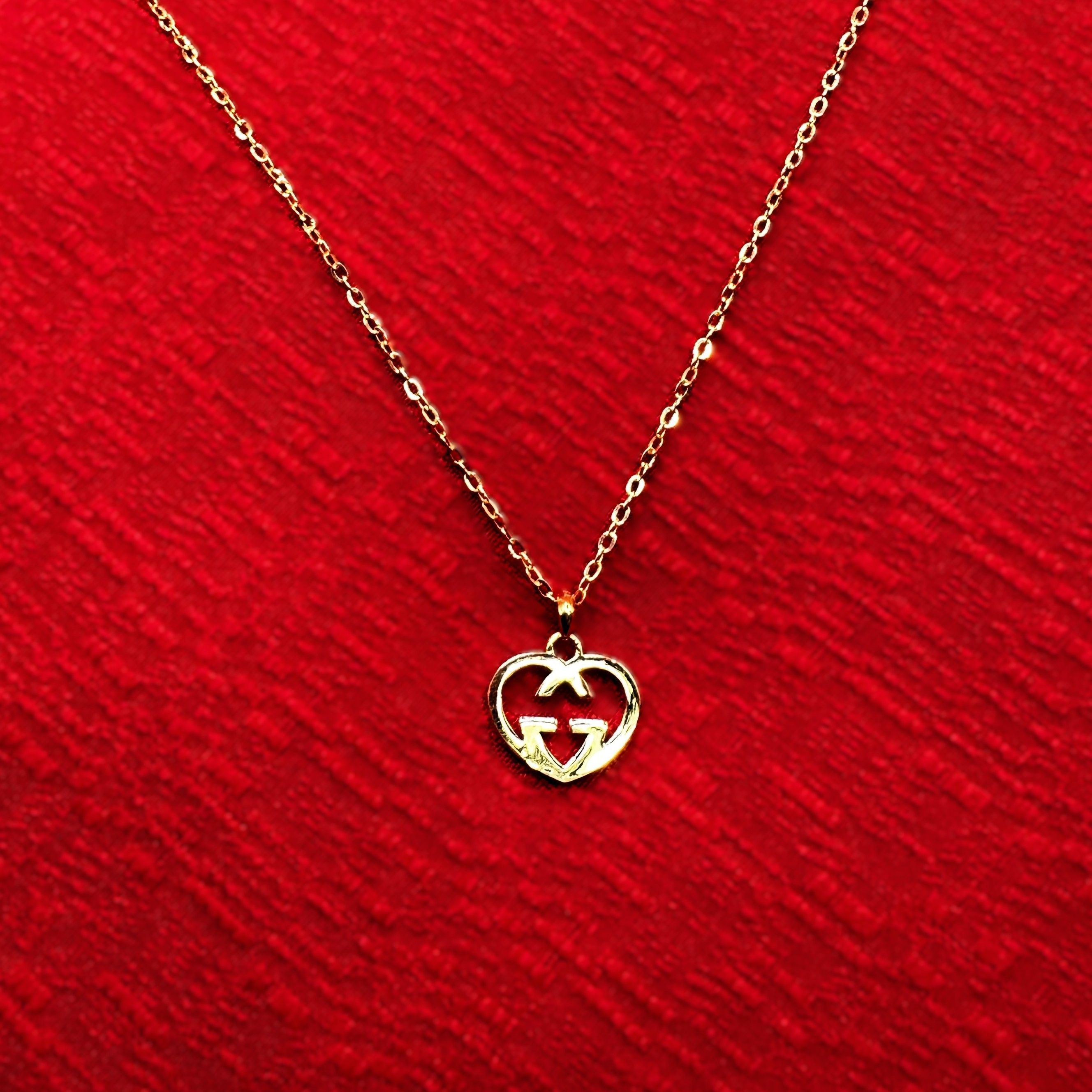 18K Solid Yellow Gold Heart Necklace