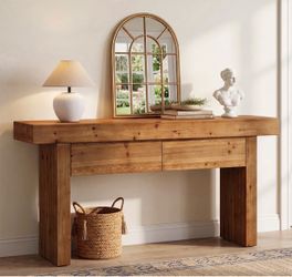 New assembled Solid Wood Console Table with 2 Drawers, 63" Farmhouse Entryway Sofa Table Behind Couch