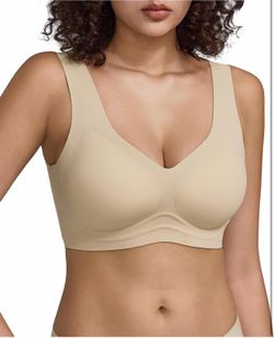 Womens Wireless Jelly Bra Supportive Seamless Pullover Bras Full Coverage Push Up Comfortable No Underwire Tshirt Bras (Large, Nude)