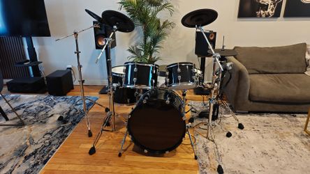 FULL-SIZE WOODEN SHELLS ACOUSTIC-STYLE ELECTRONIC DRUM KIT – SPARKLE BLACK
