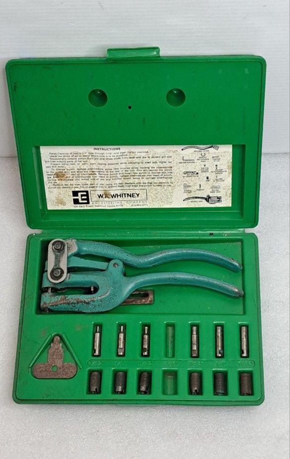 Vintage W.A. Whitney No.45 Metal Punch Complete Set w/ Case  USA