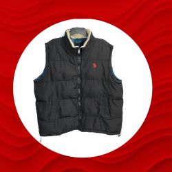 U.S. Polo Assn. Black Zip Winter Puffer Vest w Adjustable Bungee Cord Sides Men XL