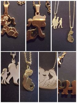 Chains with family charms stainless steel/gold plated 14 k.
