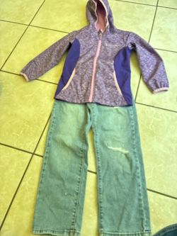 Girls rain Hooded Zip-Up Jacket / Jeans