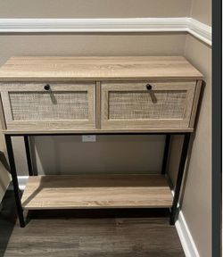 Console Table with Rattan Drawers and Shelf