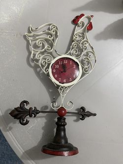 Decorative And Unique Metal Rooster Clock w/Compass Arm