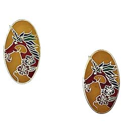 1980s Unicorn  Enamel Clip On  Earrings, Cloisonné Champleve Jewelry Accessory, Fantasy Mythical Creature, Vintage Jewelry Gift for Woman or Teen 