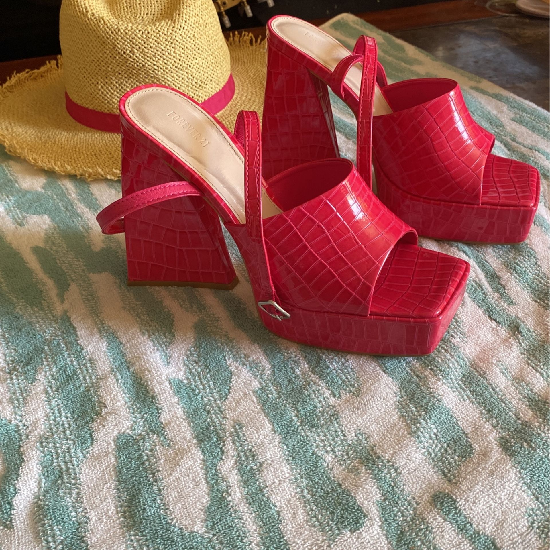 Forever 21 Barbie Pink Sandals/shoes For Women, Used Once. Free Hat
