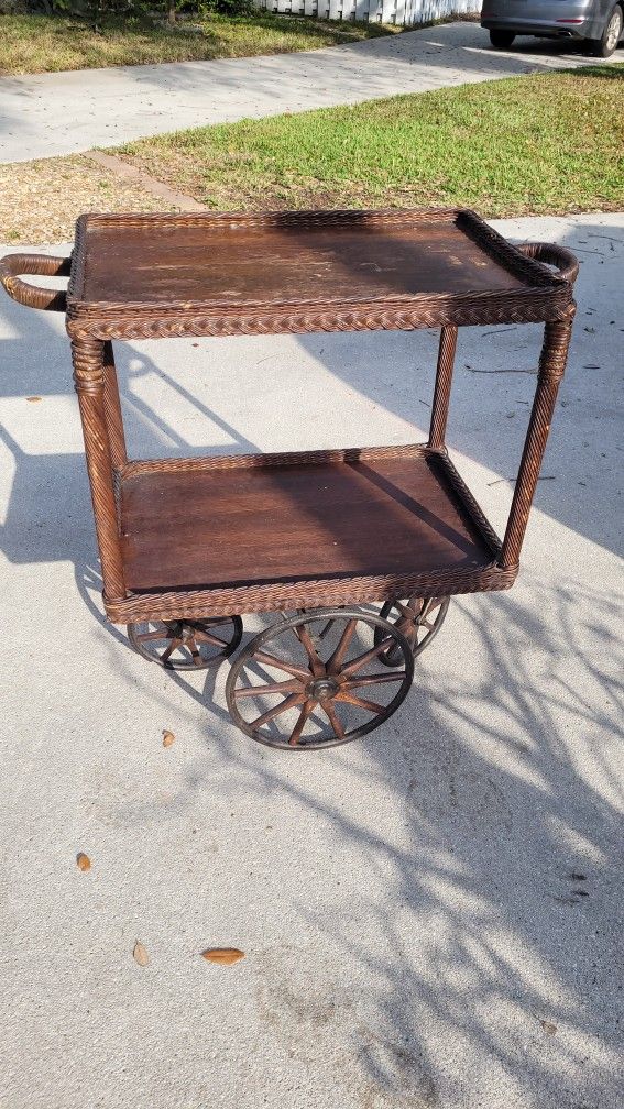 Heywood Brothers & Wakefield Company Wicker Bar Tea Cart