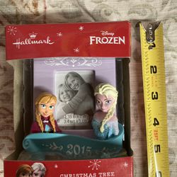 Disney Frozen Anna & Elsa 2015 Dated Framed Christmas Ornament By Hallmark