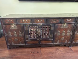 Asian Antique Style Wooden Sideboard Cabinet
