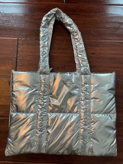 large silver puffer tote bag. $obo