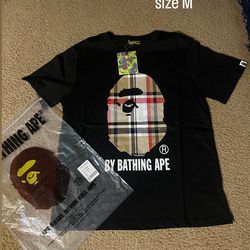 BAPE Black Plaid Ape Head T-Shirt Size M New With Tagst