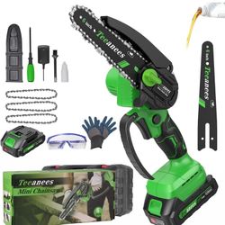 Mini Chainsaw Cordless 6 Inch, Electric Chainsaw Battery Powered with Auto Oiler, Security Lock for Wood Cutting, Tree Trimming, Garden & Household Us