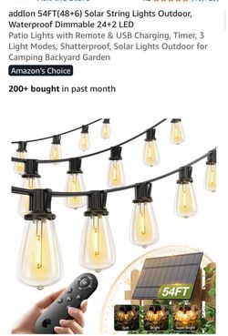 Addlon 54’ solar string lights W remote/3 modes