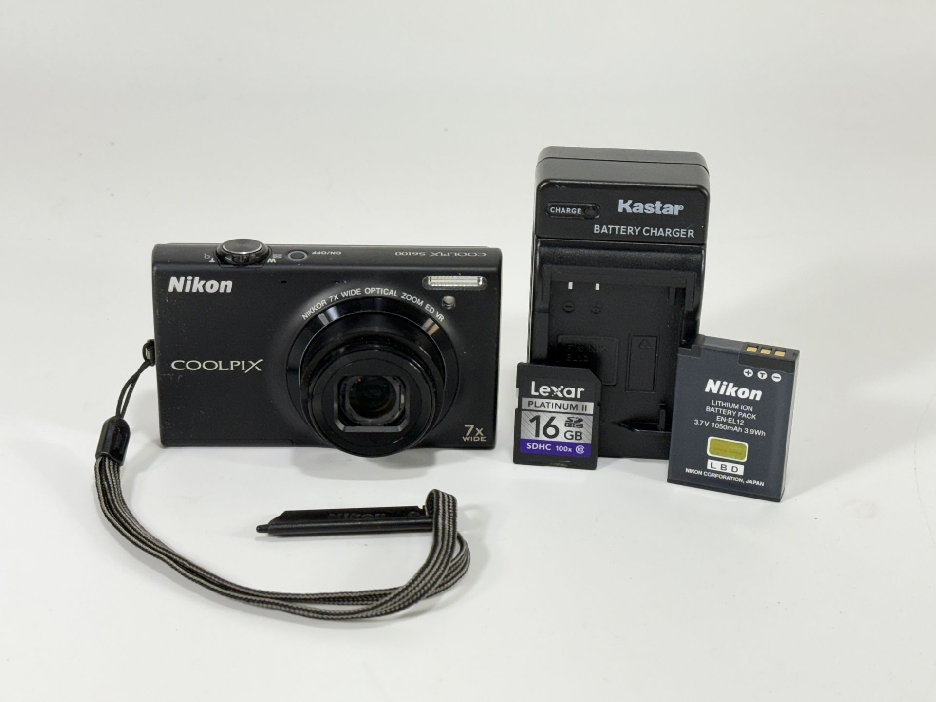 Nikon COOLPIX S6100 Black 20.0MP Digital Camera w/ Battery, Charger & 16GB Card